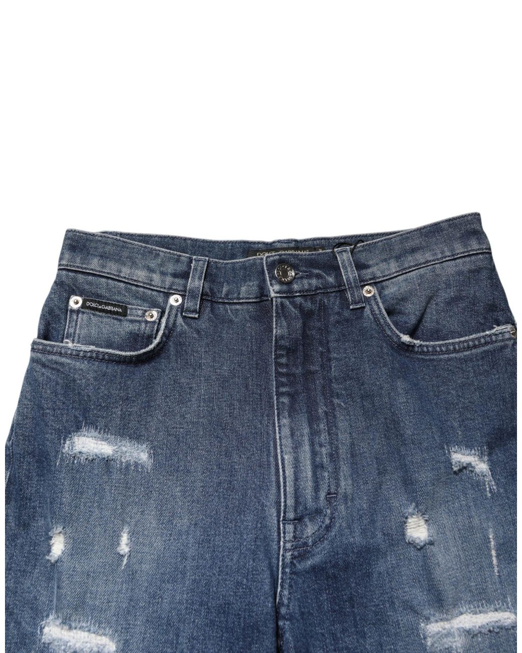 Dolce & Gabbana Blue Distressed Washed Logo Grace Denim Jeans