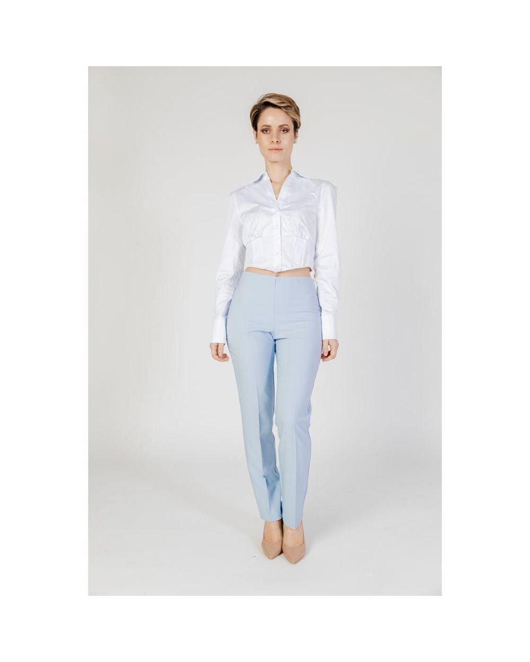Sandro Ferrone Blue Polyester Dress Pants