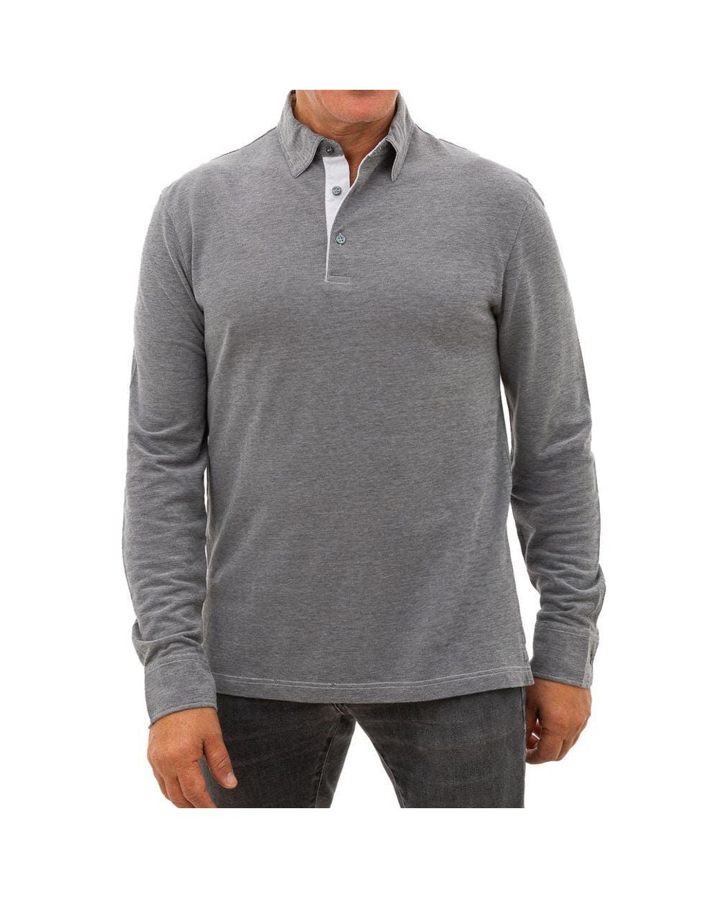 Corneliani Gray Long Sleeve Polo Shirt Melange Cotton for men