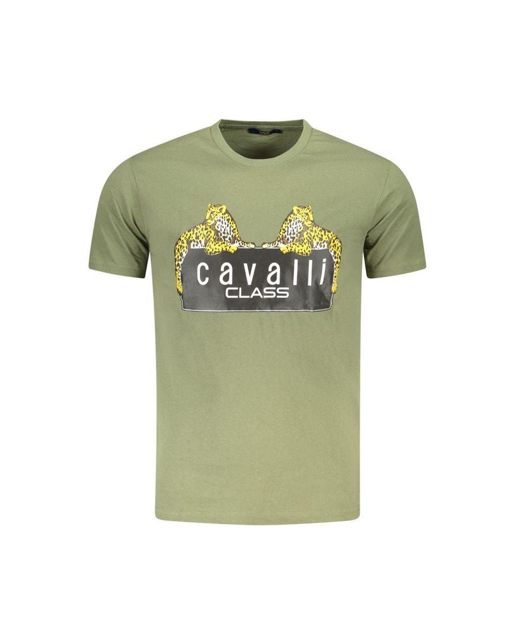 Roberto Cavalli Green Leopard Print Graphic Tee for men
