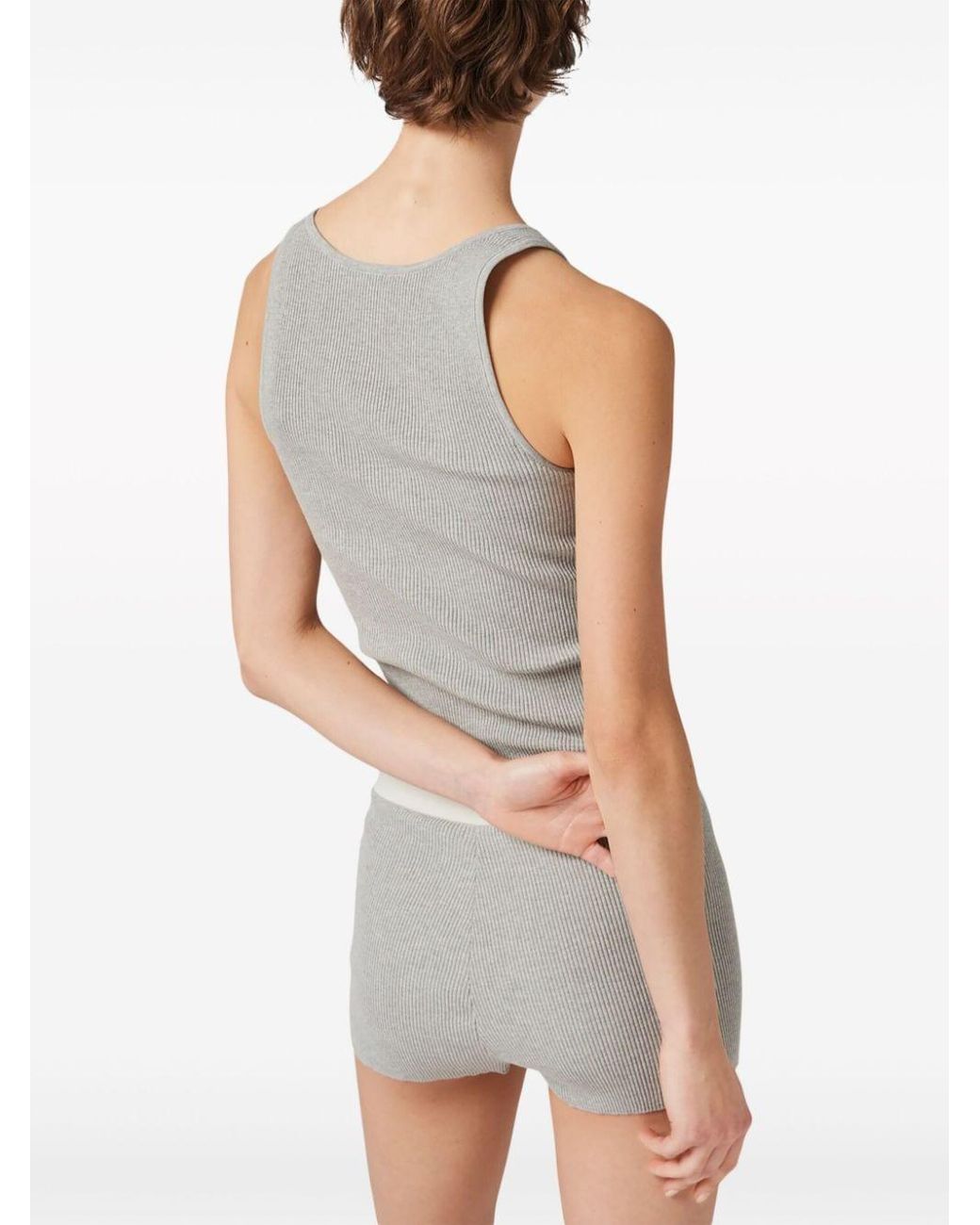Miu Miu Rib-Knit Cotton Tank Top in Gray | Lyst