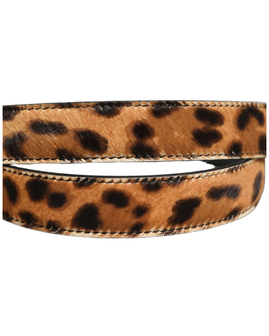 Dolce & Gabbana Black Brown Leopard Calf Hair Gold Tone Buckle Belt
