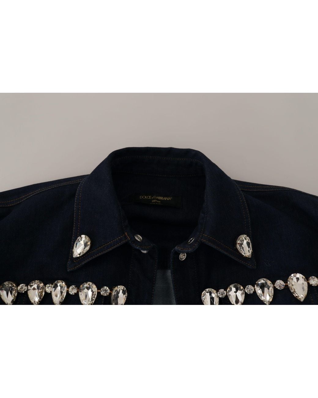 Dolce & Gabbana Blue Denim Crystal Embellish Cotton Jacket
