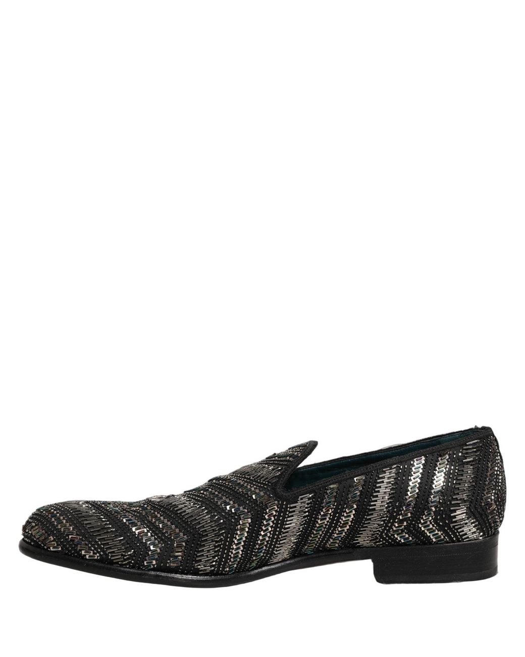 Dolce & Gabbana Black Silver Embellished Slip On Loafers Shoes for men