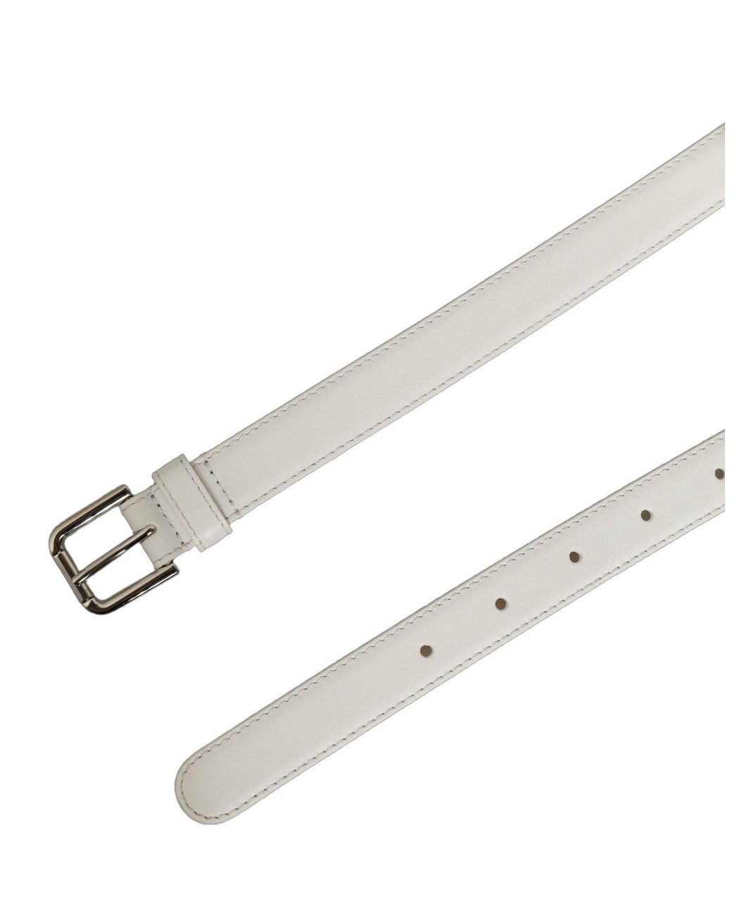 Dolce & Gabbana Gray White Leather Silver Tone Metal Buckle Belt