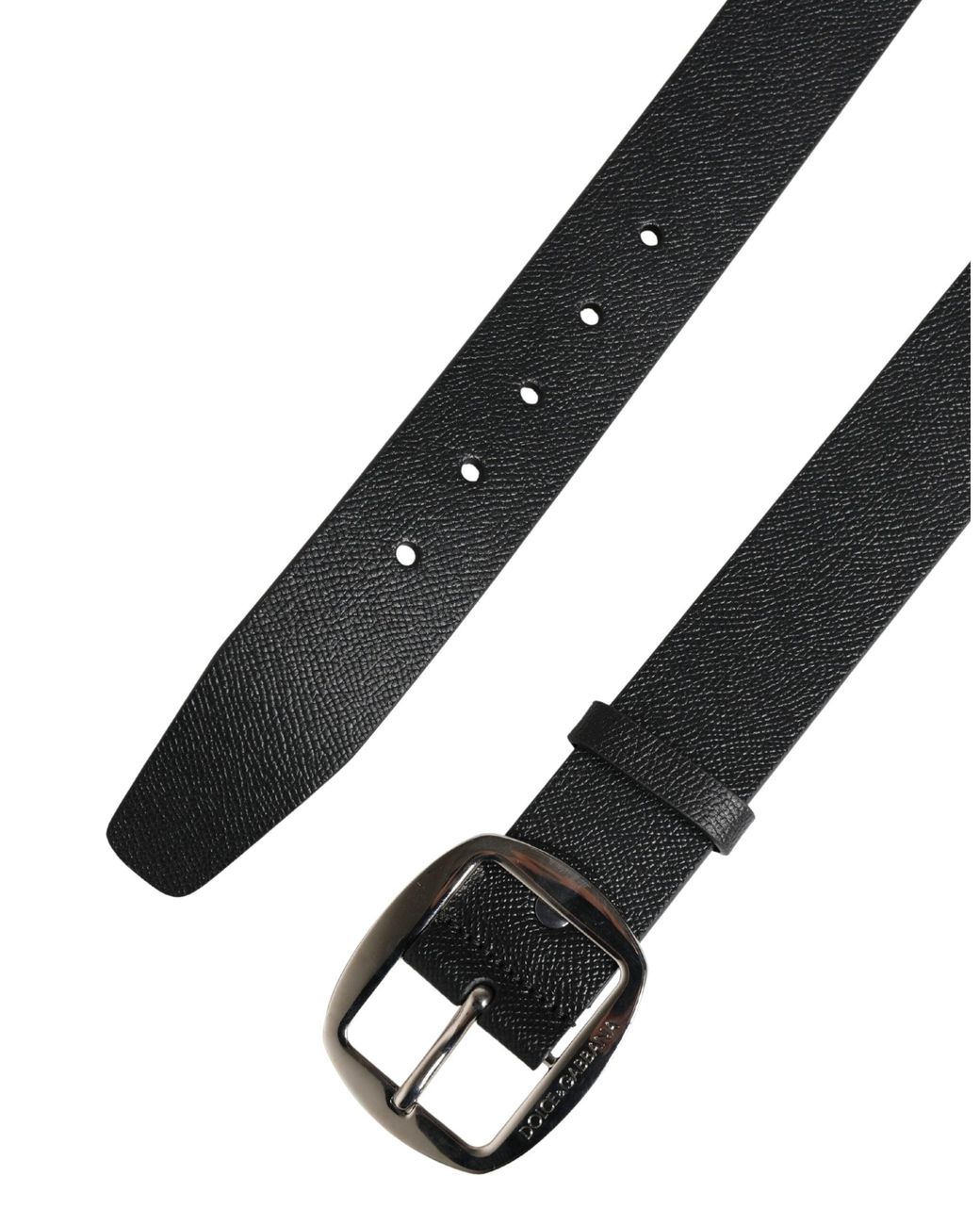 Dolce & Gabbana Black Calf Leather Silver Metal Buckle Belt for men
