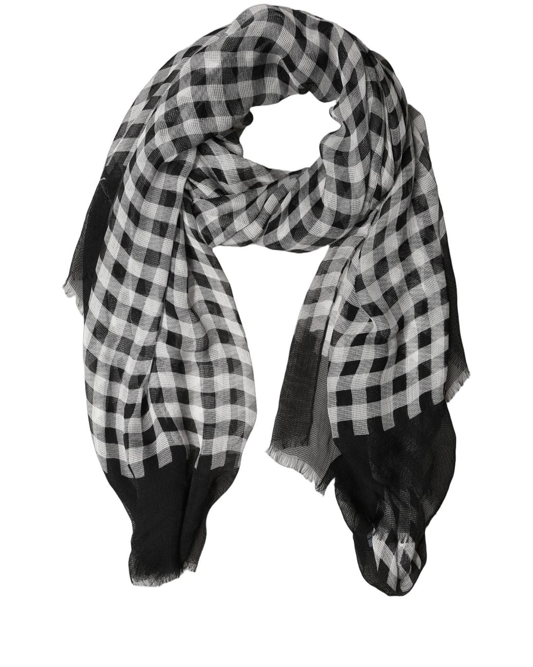 Dolce & Gabbana Gray Black White Napoli Silk Gingham Shawl Scarf