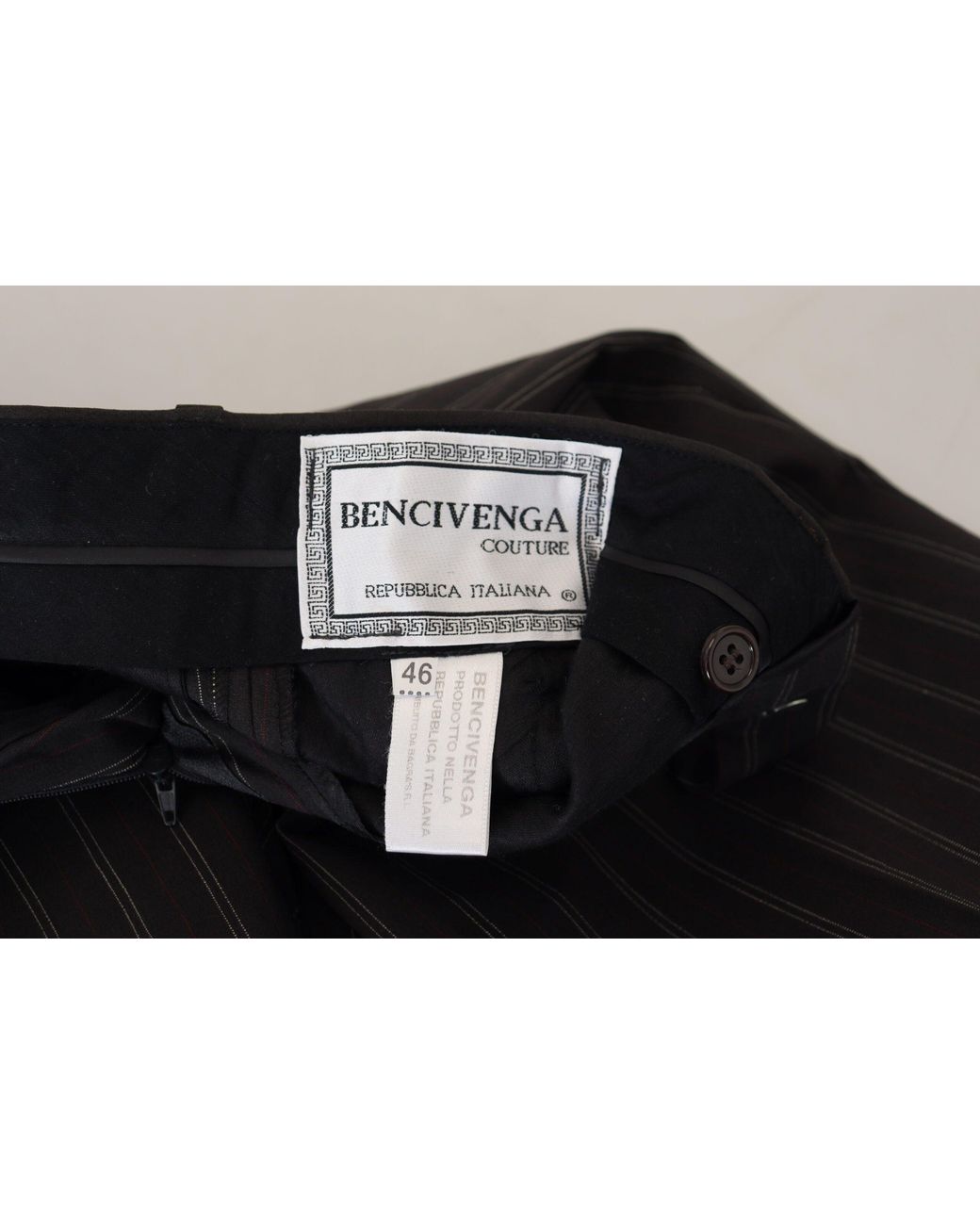 Bencivenga Black Elegant Striped Viscose Dress Pants For for men
