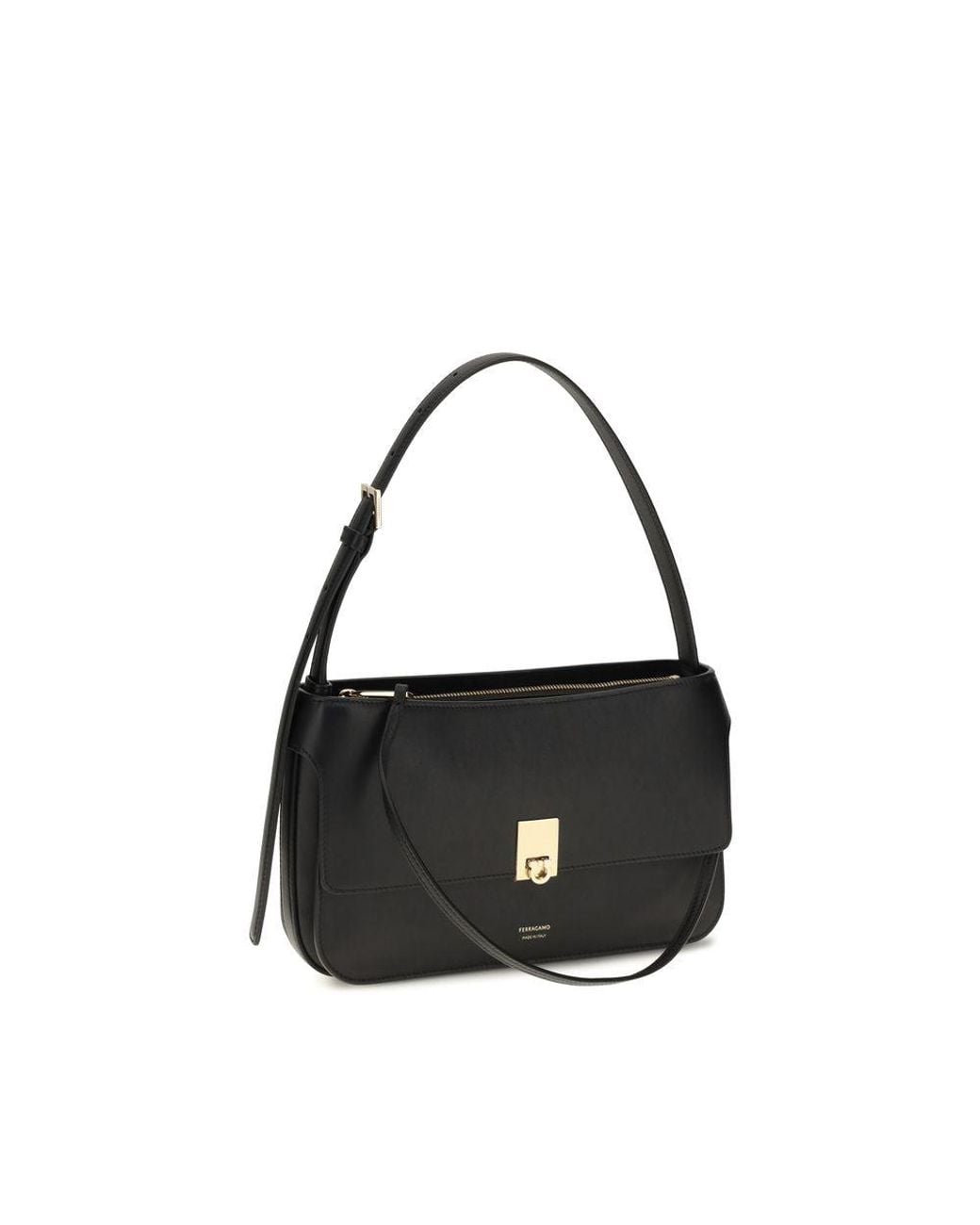 Ferragamo Black Calf Leather Bos Taurus Shoulder Bag
