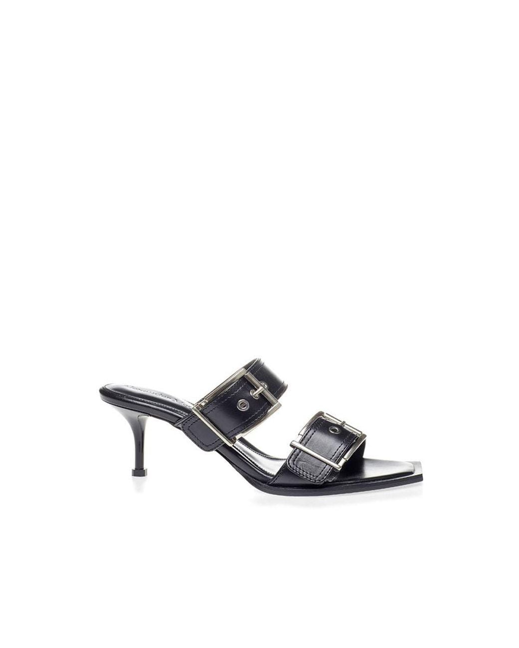 McQueen Black Leather Stiletto Heel Sandals