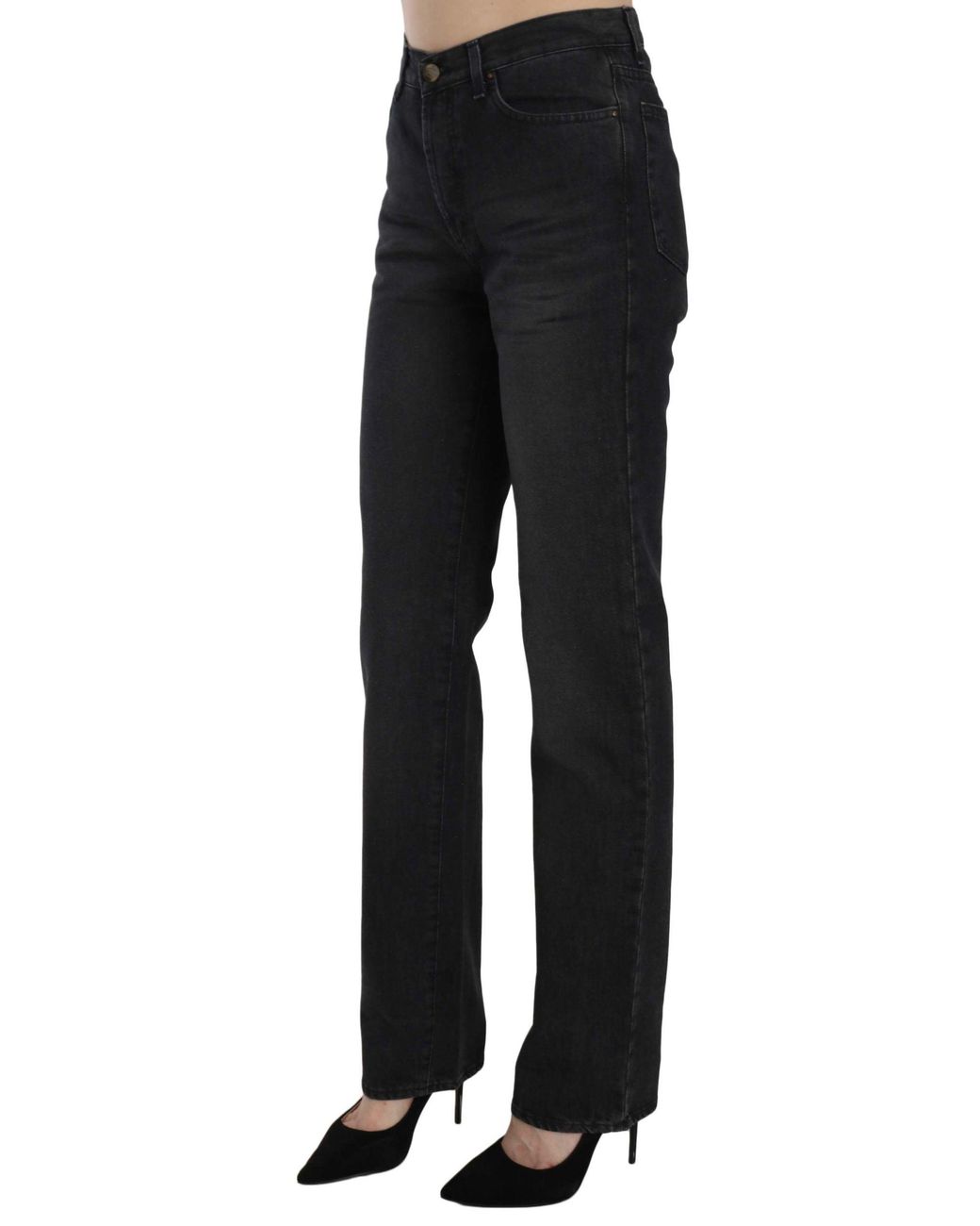 Just Cavalli Just Cavalli Black Washed High Waist Straight Denim Pants Jeans
