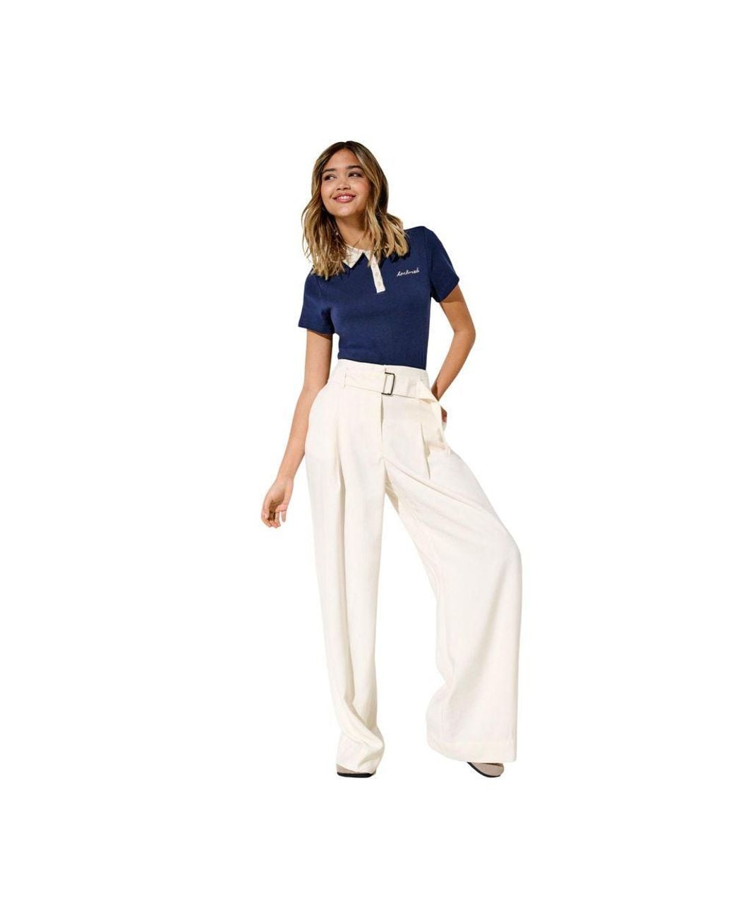 ONLY Natural Cream Polyester Dress Pants