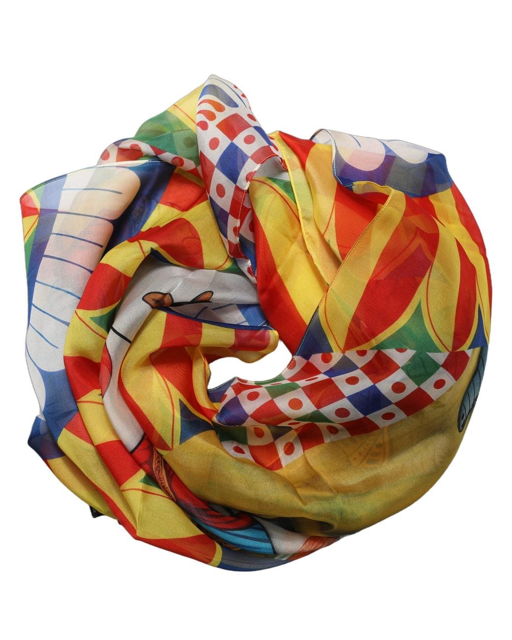 Dolce & Gabbana Orange Multicolor Silk Carretto Foulard Scarf