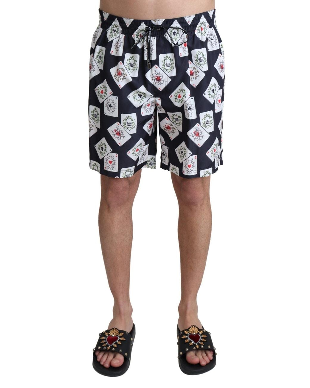 Dolce & Gabbana Black Card Deck Print Beachwear Swimshorts for men