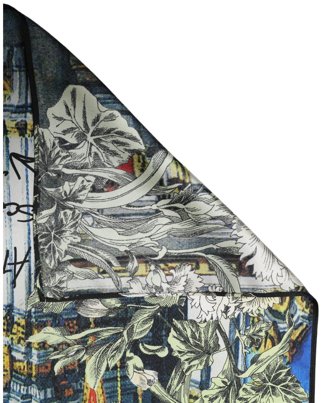 Dolce & Gabbana Green Multicolor Printed Silk Square Foulard Scarf