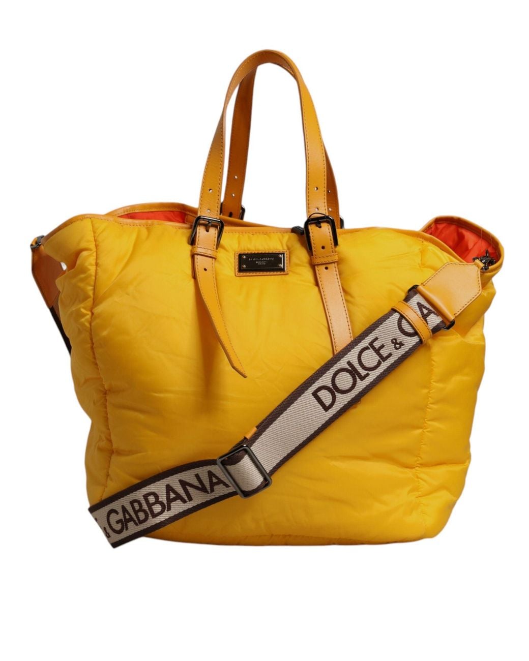 Dolce & Gabbana Yellow Orange Nylon Logo Plaque Hand Shoulder Duffle Bag for men