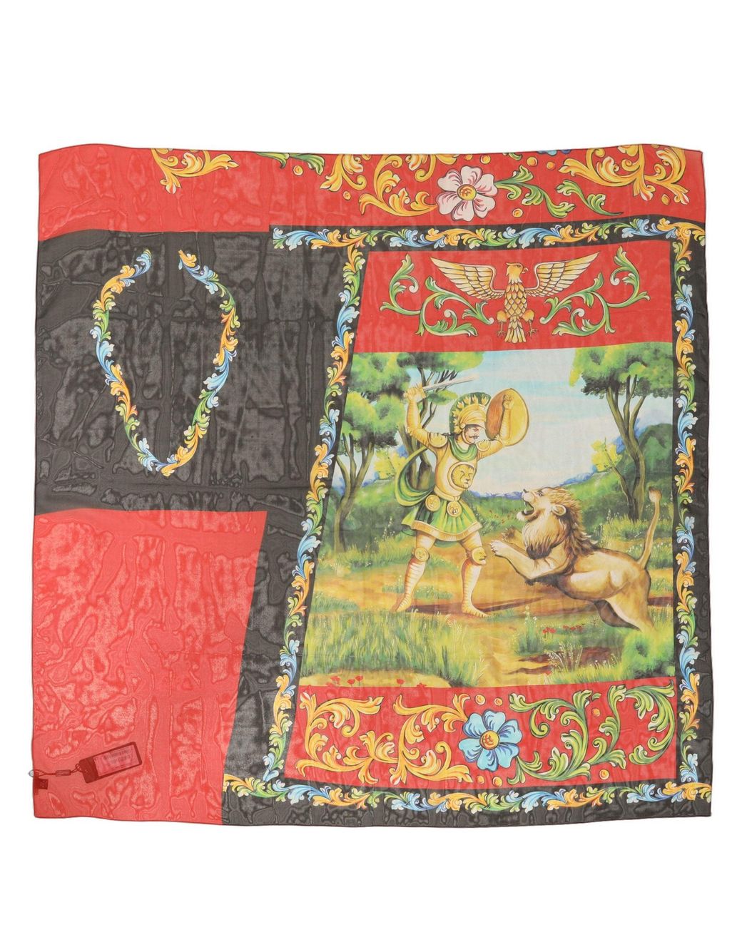 Dolce & Gabbana Red Multicolor Silk Printed Square Foulard Scarf