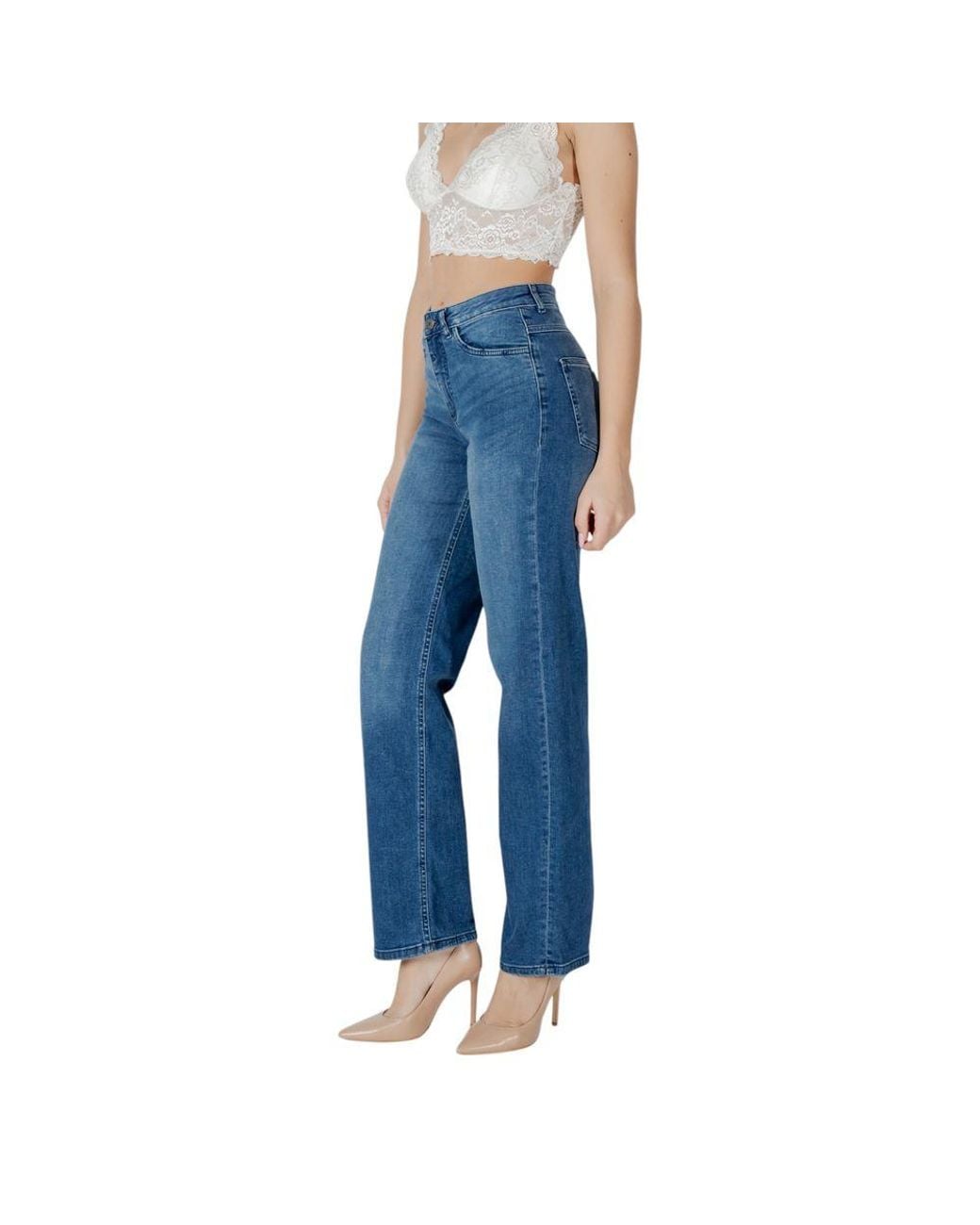 Ichi Blue Cotton Relaxed Fit Jeans