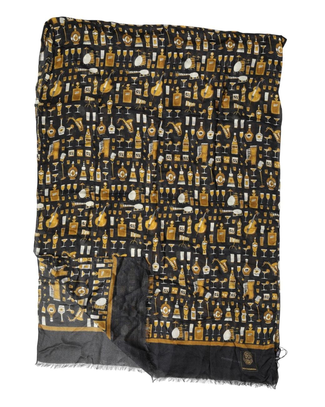 Dolce & Gabbana Black Jazz Club Print Neck Wrap Shawl Scarf for men