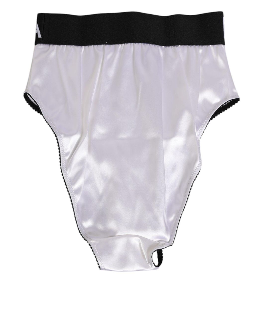Dolce & Gabbana White Satin High-Waist Logo Underwear Acetate Clothing
