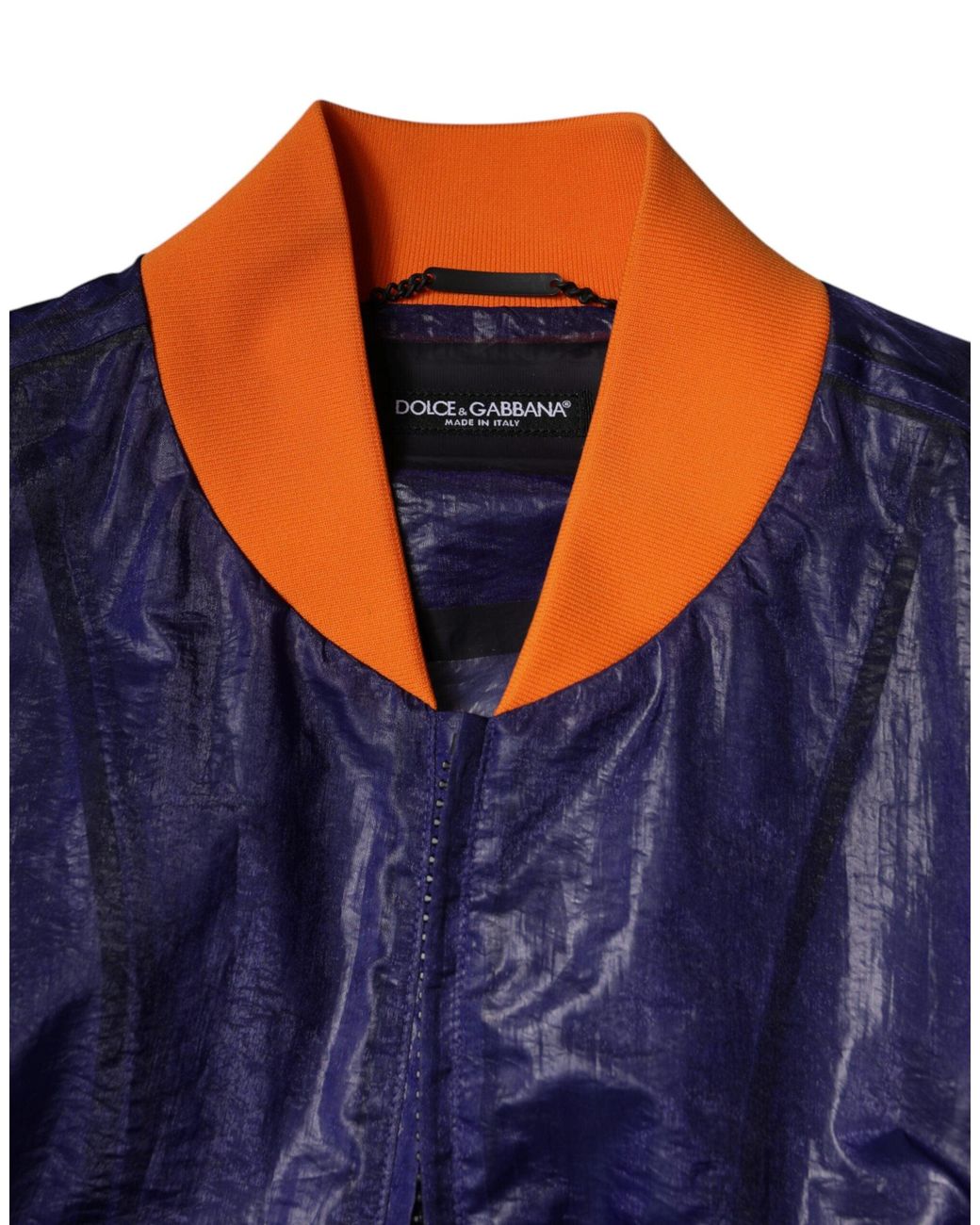 Dolce & Gabbana Blue Cotton Stretch Full Zip Bomber Jacket for men