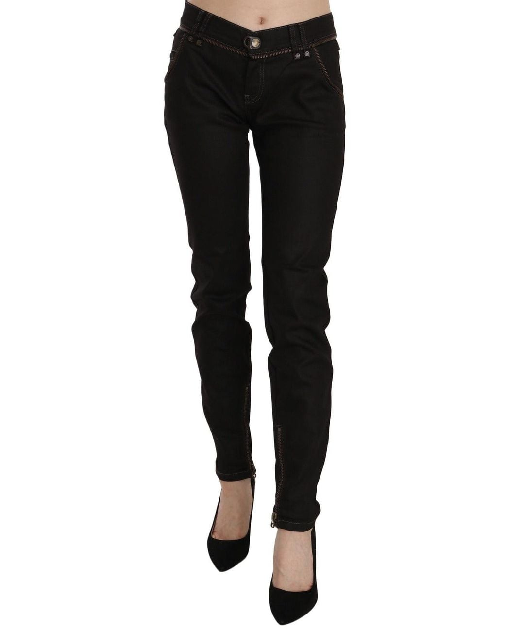 John Galliano Cotton Black Mid Waist Skinny Denim Jeans
