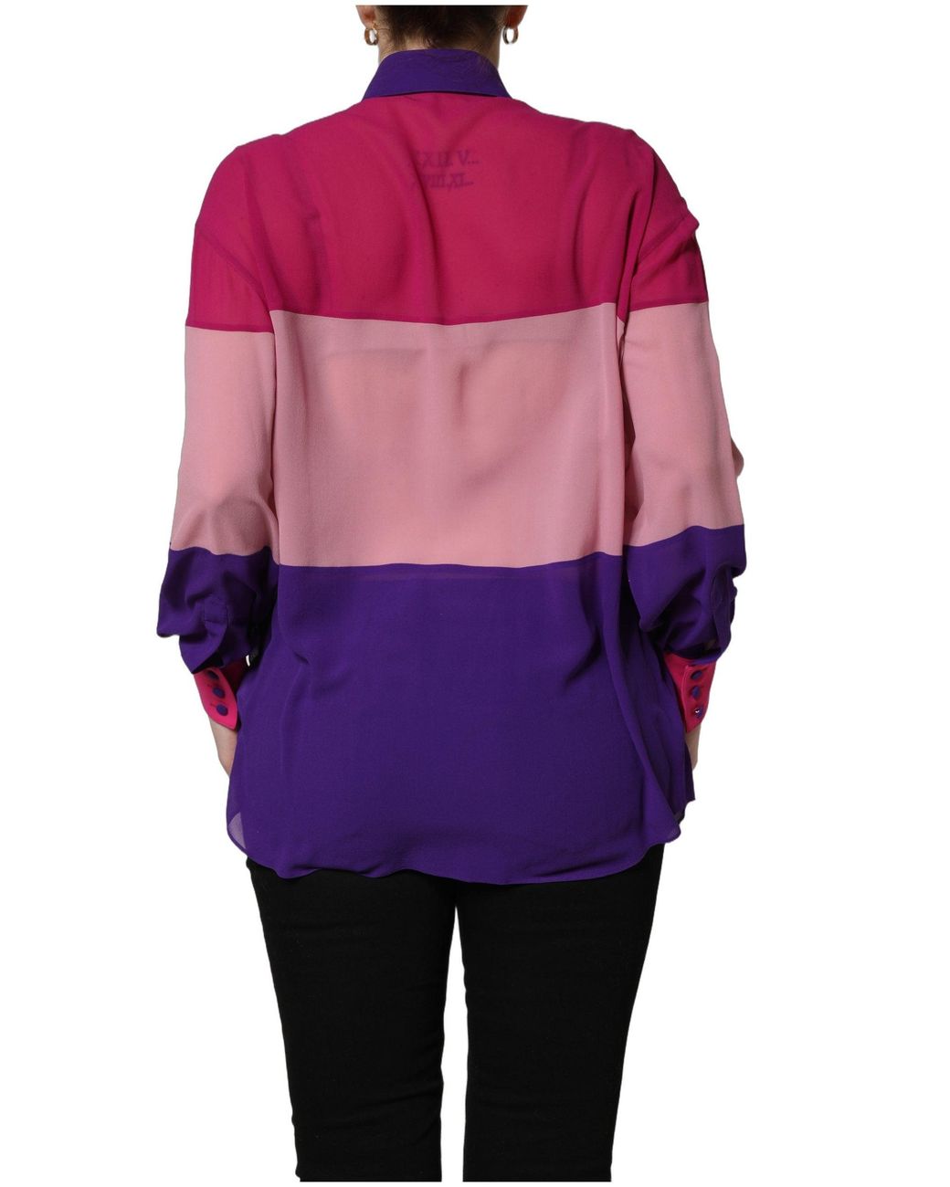 Dolce & Gabbana Purple Multicolor Silk Patchwork Shirt Blouse Top