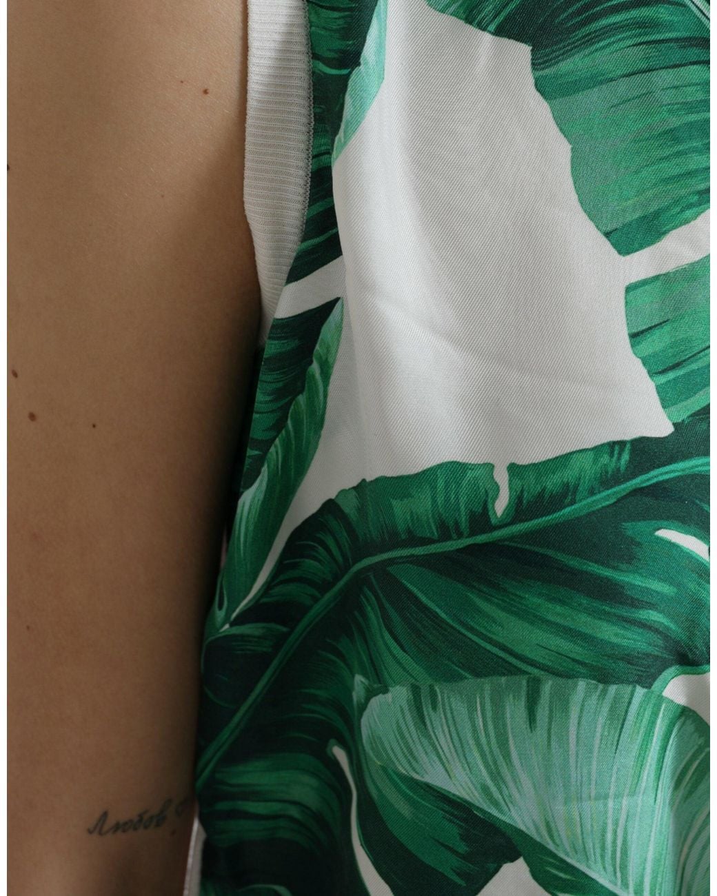 Dolce & Gabbana Green Banana Leaf Print Crew Neck Tank Top