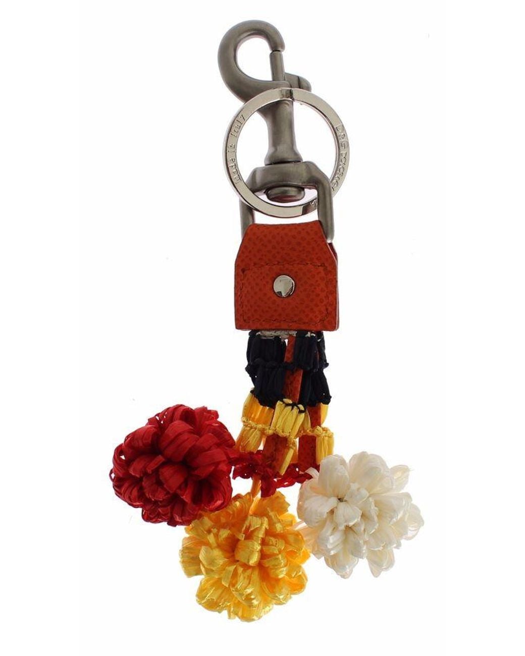 Dolce & Gabbana Red White Raffia Leather Clasp Finder Keyring Keychain