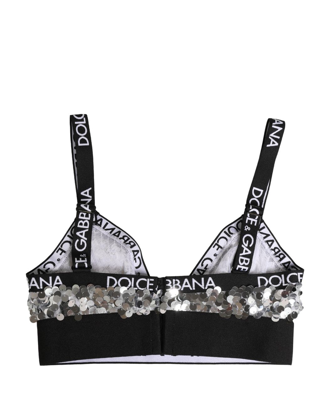 Dolce & Gabbana Black Silver Sequined Triangle Soft Cup Bra Underwear