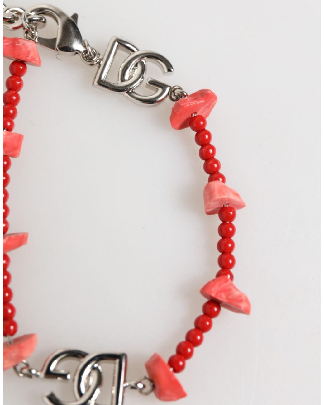 Dolce & Gabbana Pink Beaded Bracelet With Logo Charm for men