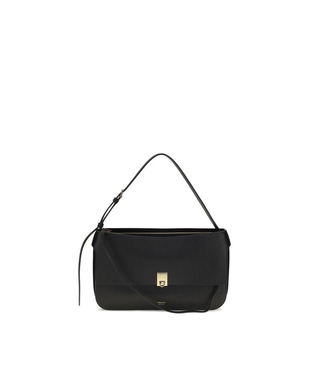 Ferragamo Black Calf Leather Bos Taurus Shoulder Bag