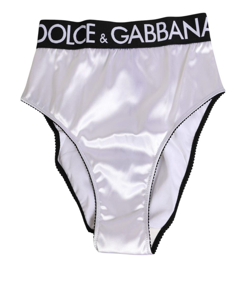 Dolce & Gabbana White Satin High-Waist Logo Underwear Acetate Clothing
