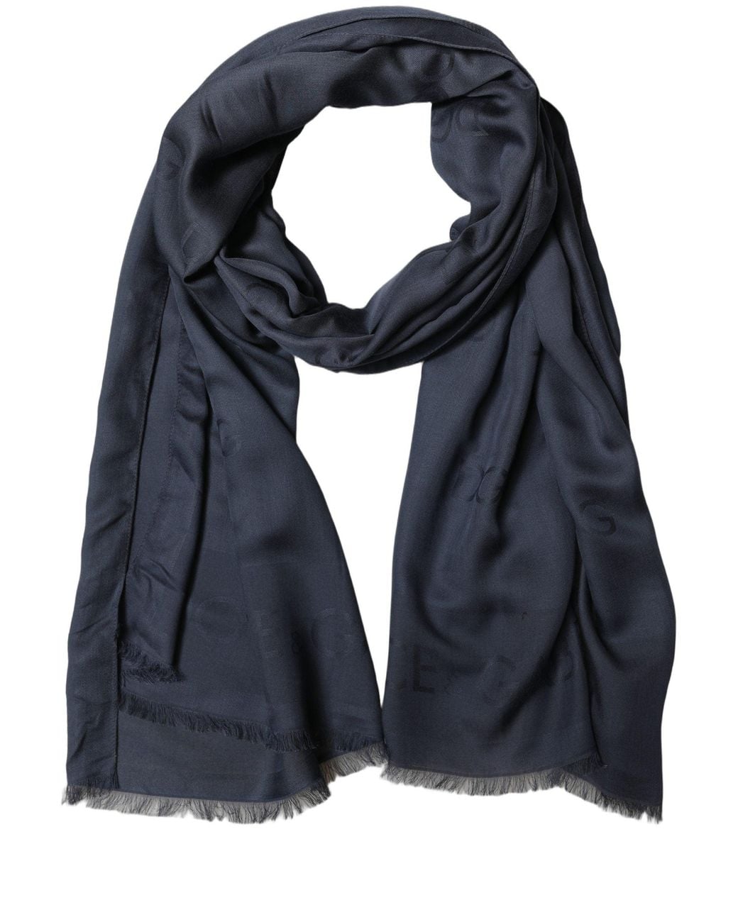 Dolce & Gabbana Dark Blue Modal Frayed Edge Lace Stole Scarf for men