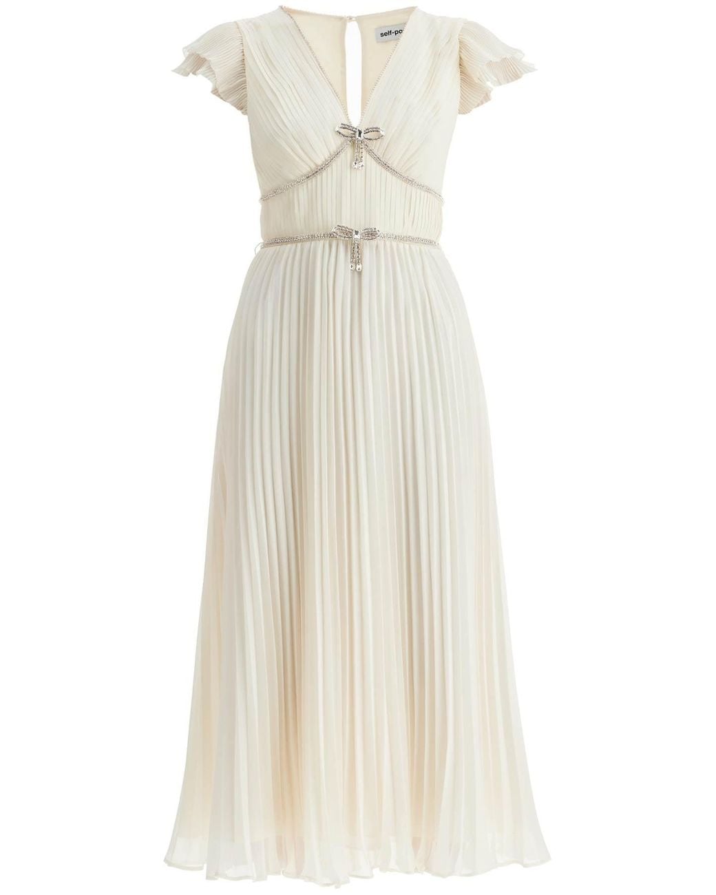 Self-Portrait Midi Pleated Chiffon Dress in White | Lyst