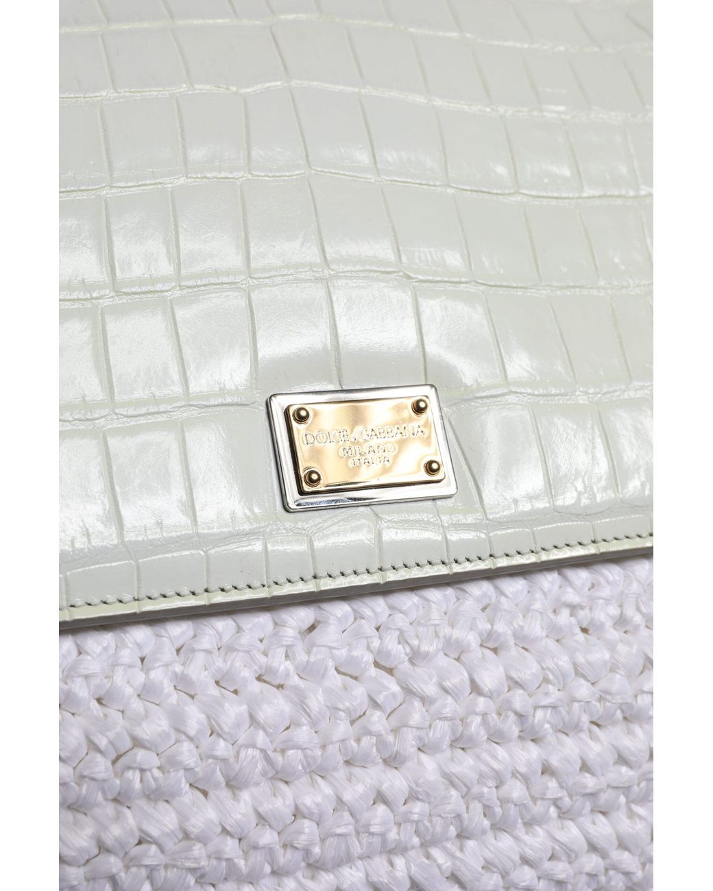 Dolce & Gabbana Gray White Rafia Leather Top Handle Crossbody Bag