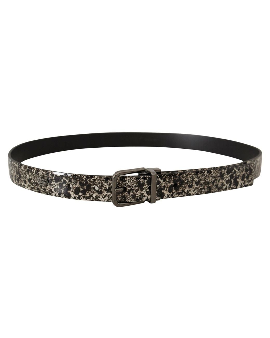 Dolce & Gabbana Black Marble Print Leather Gray Logo Belt for men