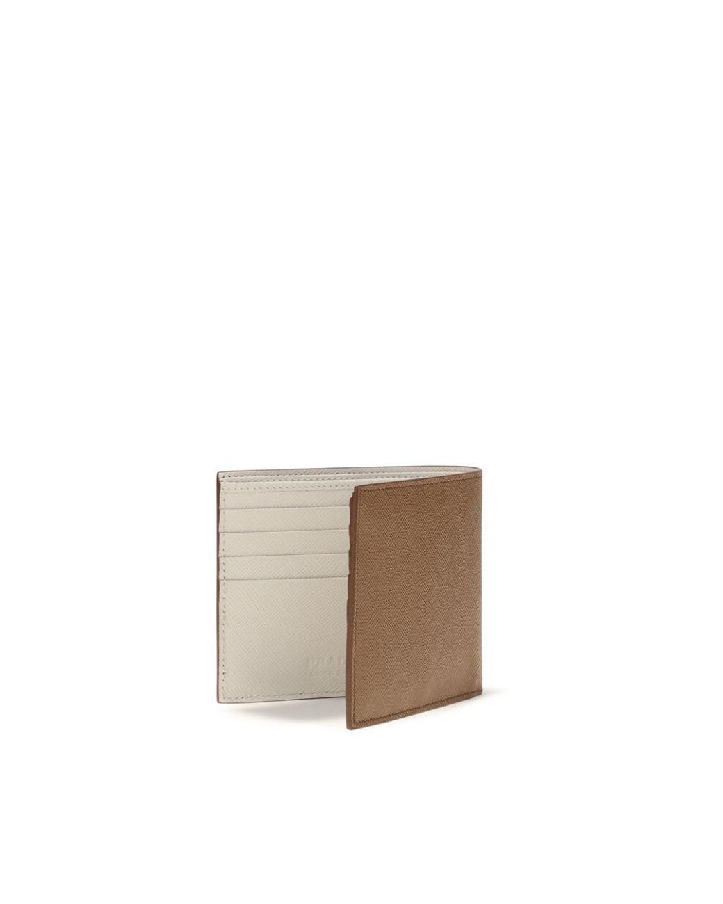 Prada Brown Beige Calf Leather Bos Taurus Wallet for men