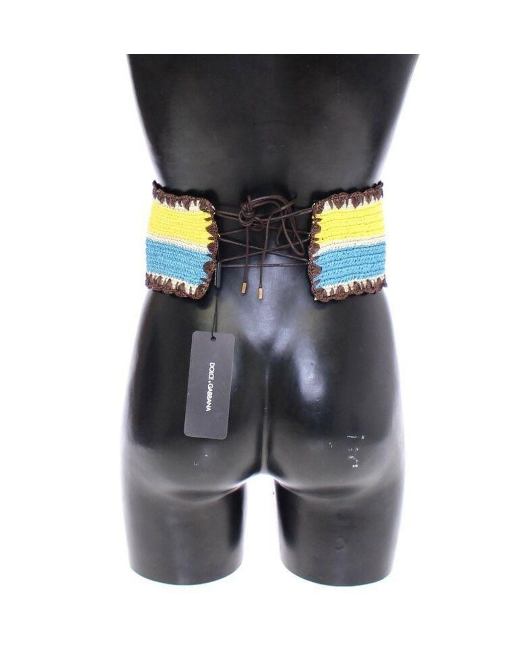 Dolce & Gabbana Gray Yellow Striped Wide Waist Raffia Belt for men