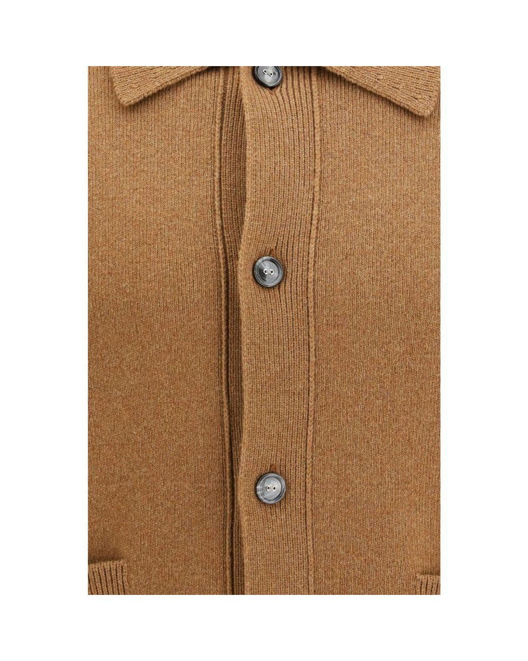 AMI Natural Brown Wool Oves Aries Cardigan for men