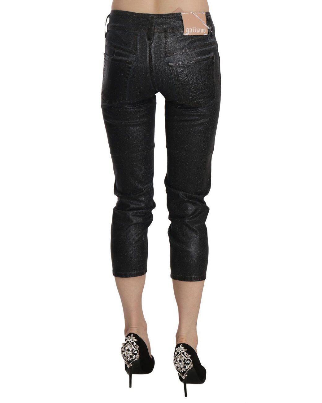 John Galliano Black Washed Mid Waist Slim Leg Cropped Denim Pants