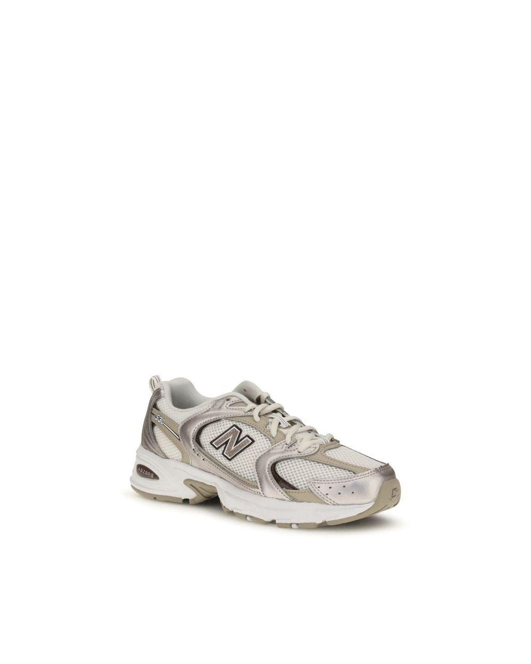 New Balance White Beige Fabric Athletic Sneakers