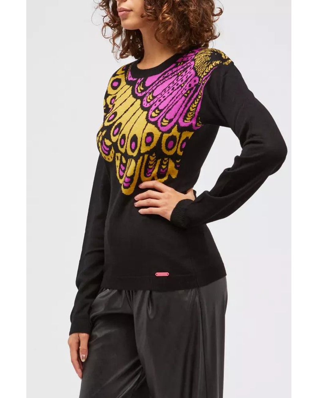Custoline Black Chic Wool Blend Sweater With Unique Print