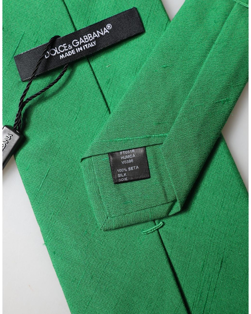 Dolce & Gabbana Green Solid Silk Cotton Adjustable Neckwomen's Tie