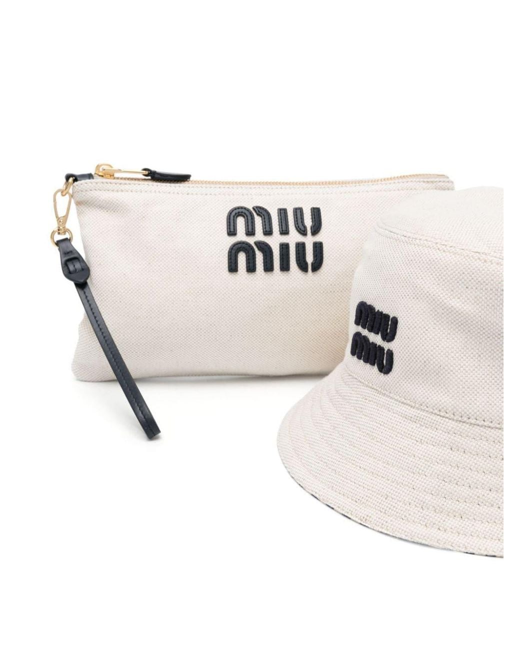Miu Miu Striped Bucket Hat in White | Lyst
