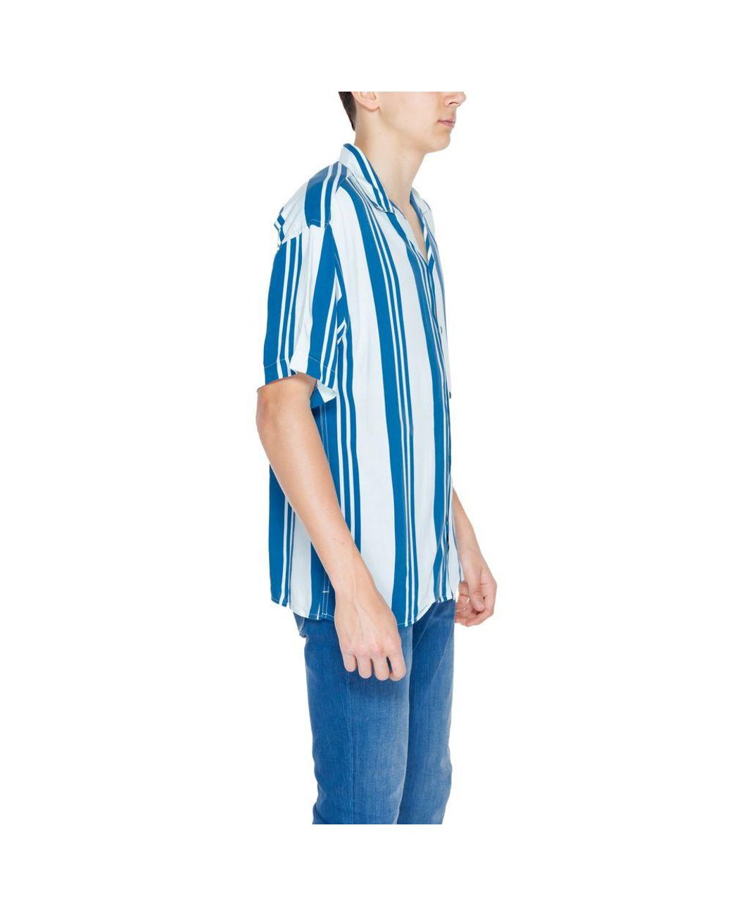 Jack & Jones Blue Viscose Shortsleeve Shirt for men