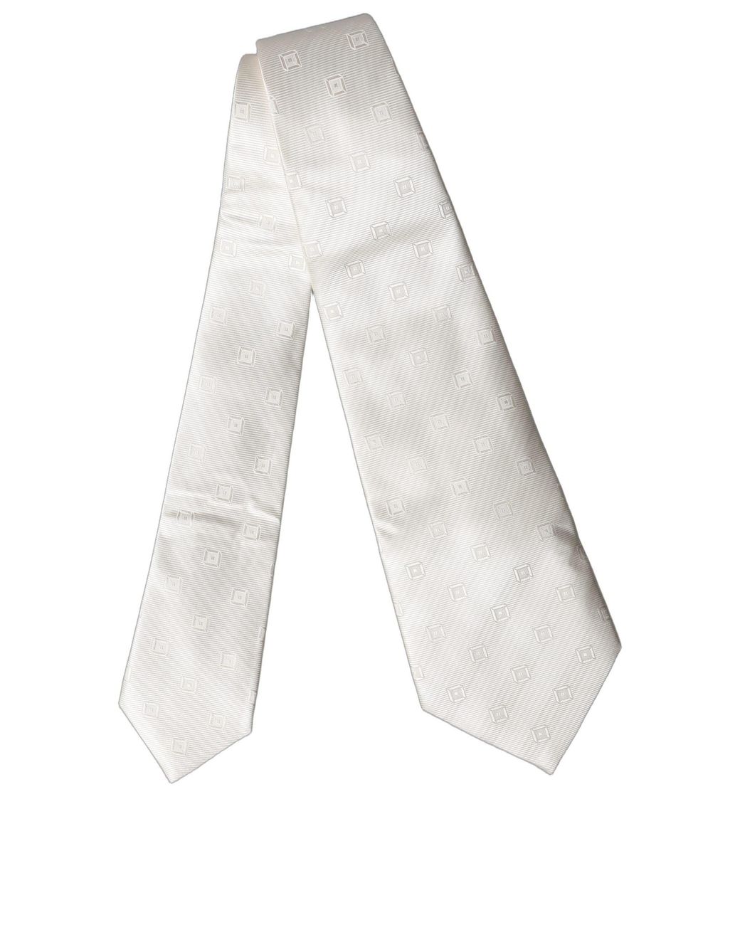 Dolce & Gabbana White Off Geometric Silk Adjustable Neckwomen's Tie