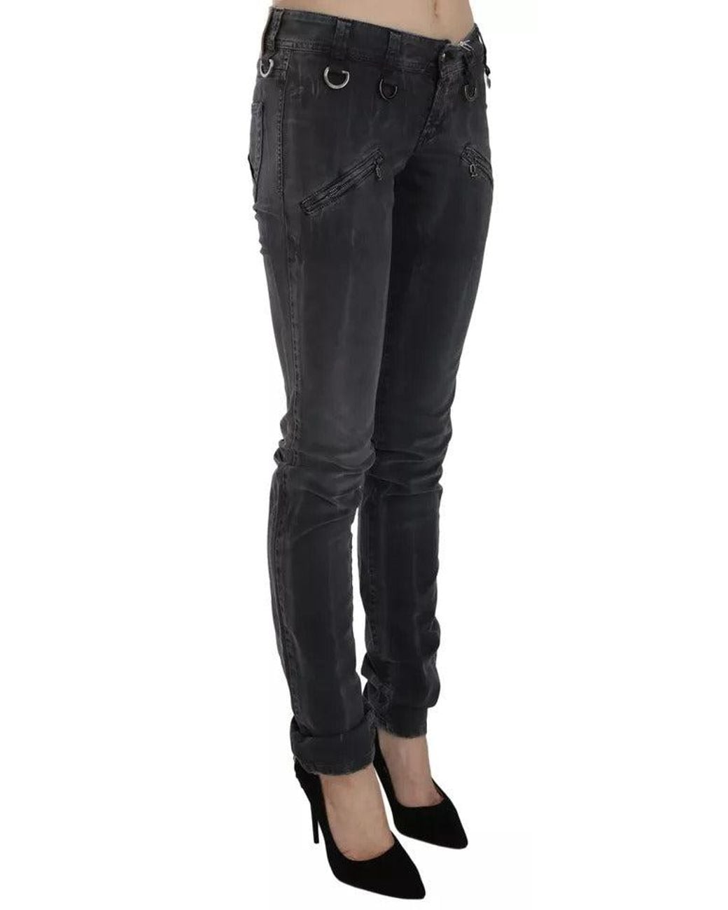 John Galliano Black Grey Washed Low Waist Zipper Side Skinny Denim Jeans