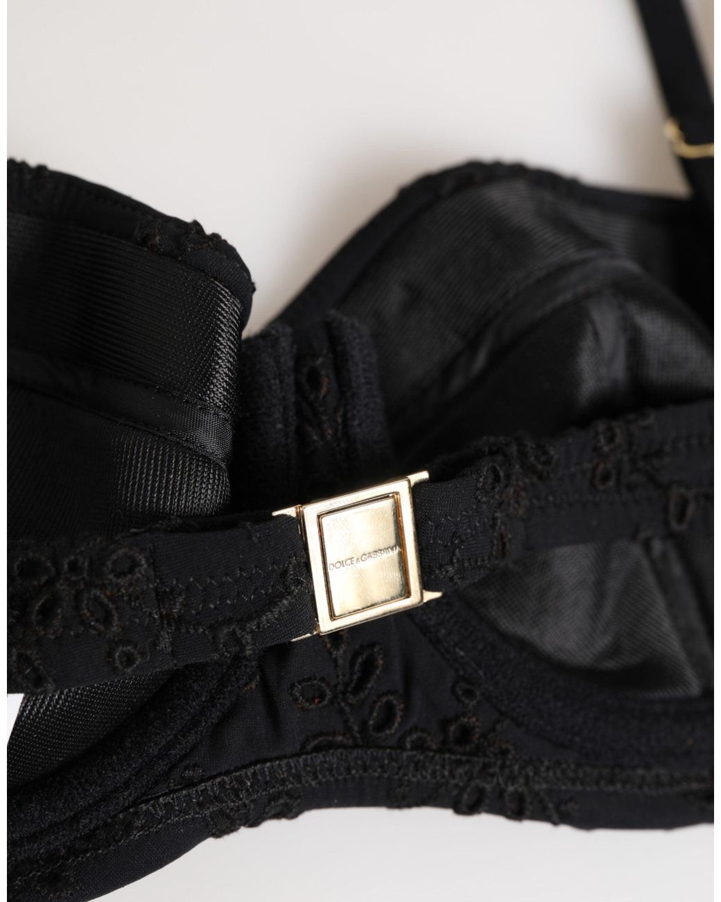 Dolce & Gabbana Black Polyester Embroidered Underwire Bra Underwear