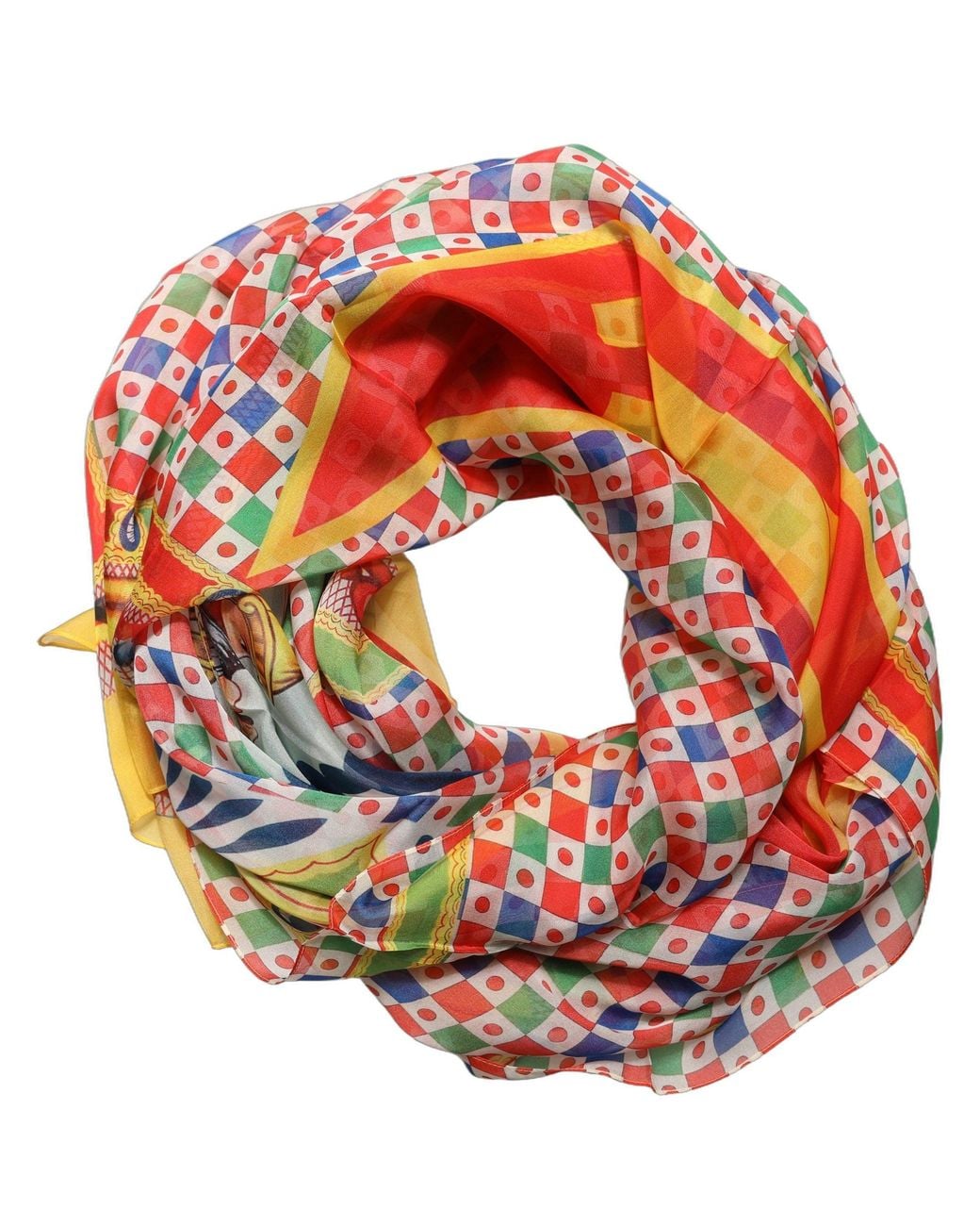 Dolce & Gabbana Orange Multicolor Silk Carretto Print Stole Scarf